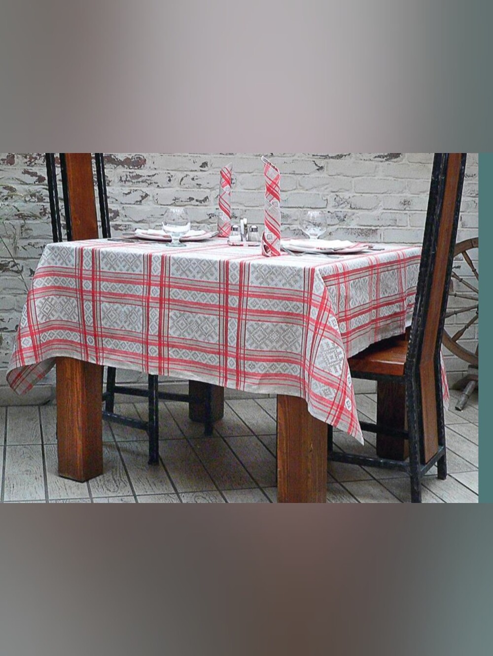 Belarussian Linen Table Set "Alesja", Lace Tablecloth, Napkins & Paper Gift Bag